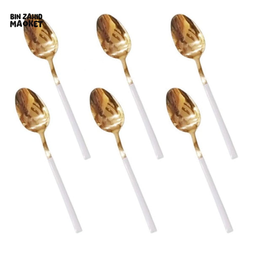 WHITE AND GOLD 6 PIECE - TEA SPOON SET CC-003