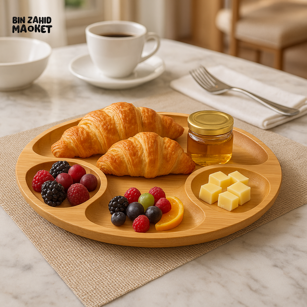 WILMAX ENGLAND WOODEN OVAL 3 SECTION PLATTER - 45.5 x 25 CM