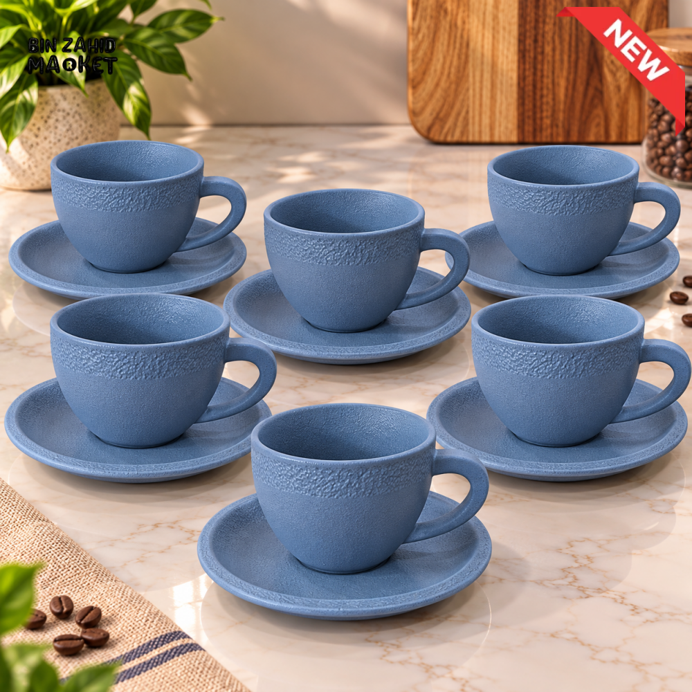 WINSOR ENGLAND 12 PIECE GRAY CERAMIC CUP & SAUCER SET