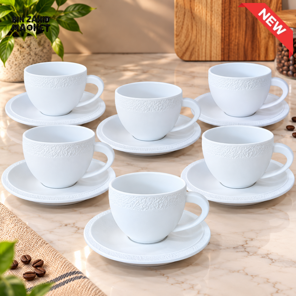 WINSOR ENGLAND 12 PIECE WHITE CERAMIC CUP & SAUCER SET