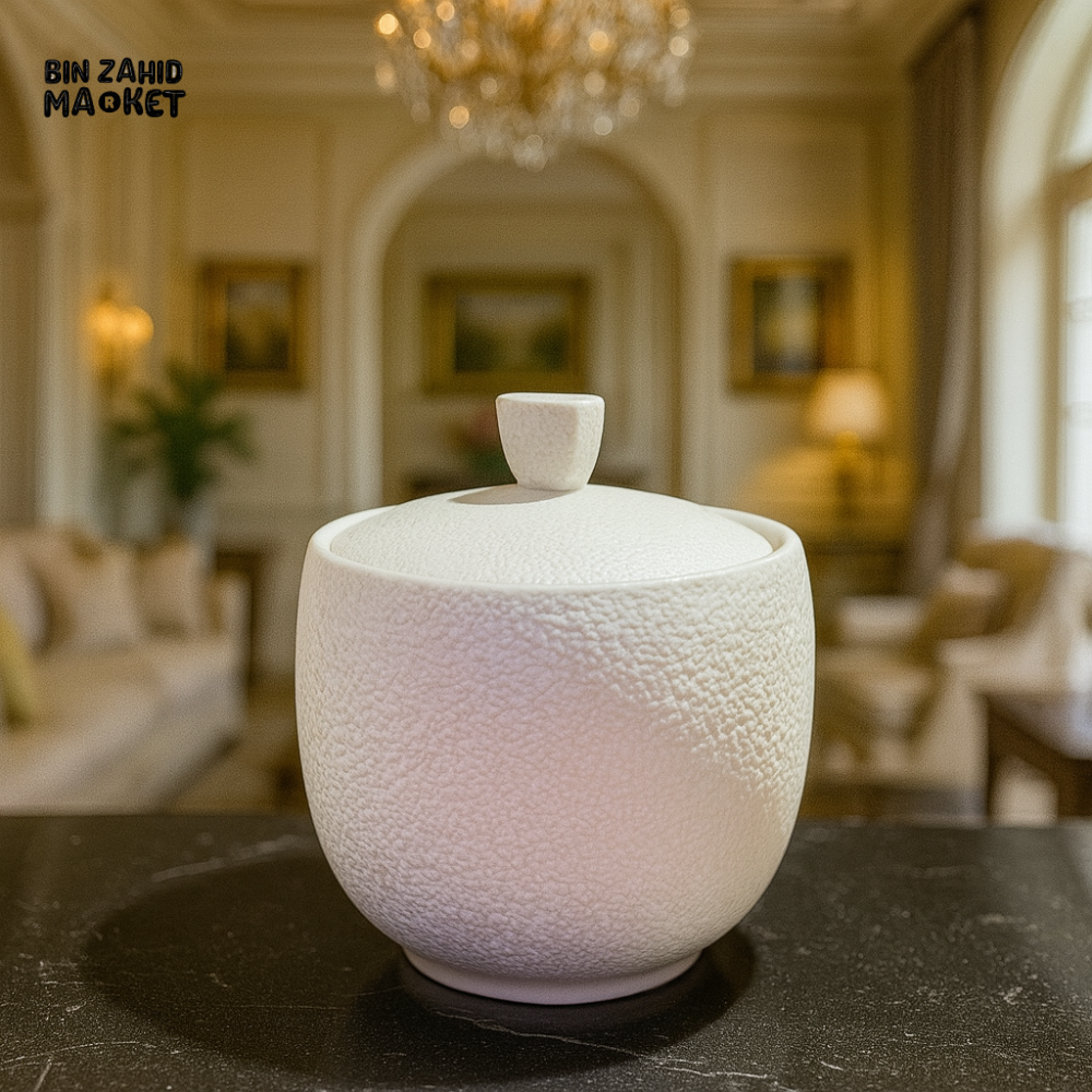 WINSOR ENGLAND 3.75" TEXTURED SUGAR POT – ELEGANT CERAMIC JAR WITH LID FOR LUXURY TEA SETS - WHITE