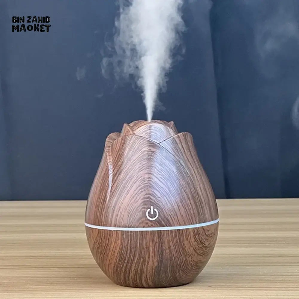 WOOD GRAIN AROMA DIFFUSER HUMIDIFIER – USB QUIET MIST MAKER WITH COLORFUL GRADIENT LIGHT FOR BEDROOM & OFFICE