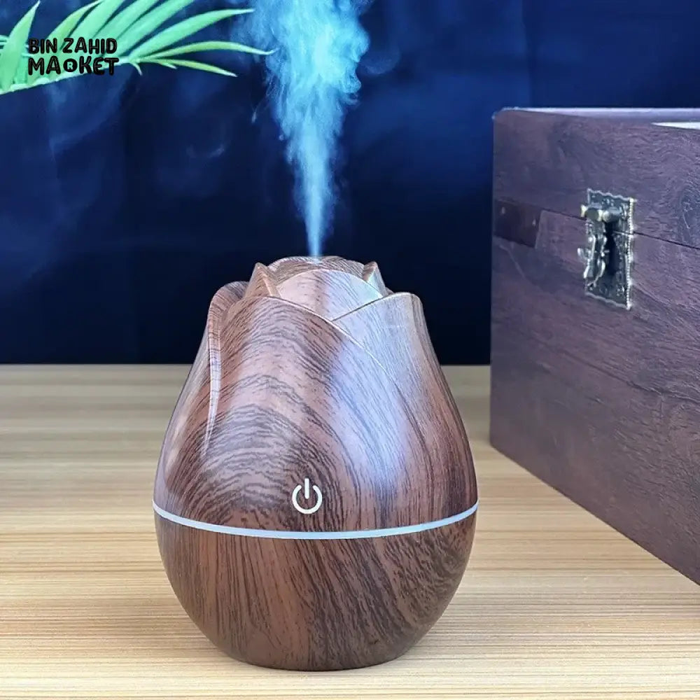 WOOD GRAIN AROMA DIFFUSER HUMIDIFIER – USB QUIET MIST MAKER WITH COLORFUL GRADIENT LIGHT FOR BEDROOM & OFFICE
