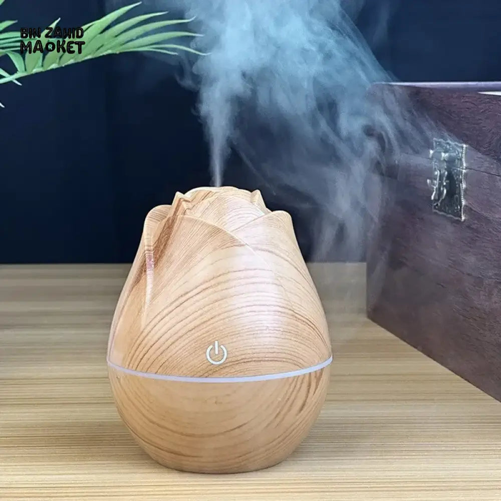 WOOD GRAIN AROMA DIFFUSER HUMIDIFIER – USB QUIET MIST MAKER WITH COLORFUL GRADIENT LIGHT FOR BEDROOM & OFFICE
