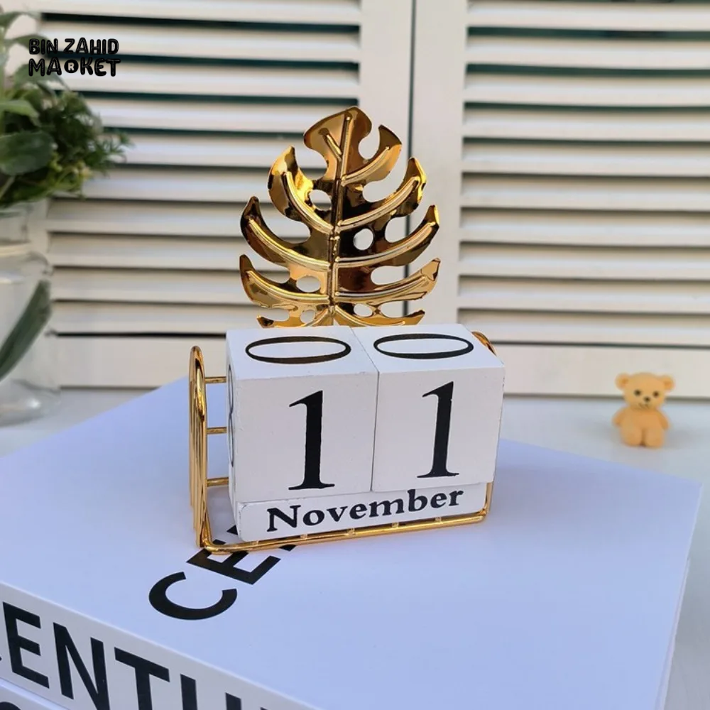 WOODEN BLOCK PERPETUAL DESK CALENDAR DAILY MONTH & DATE DISPLAY FARMHOUSE-STYLE DESKTOP ACCESSORY