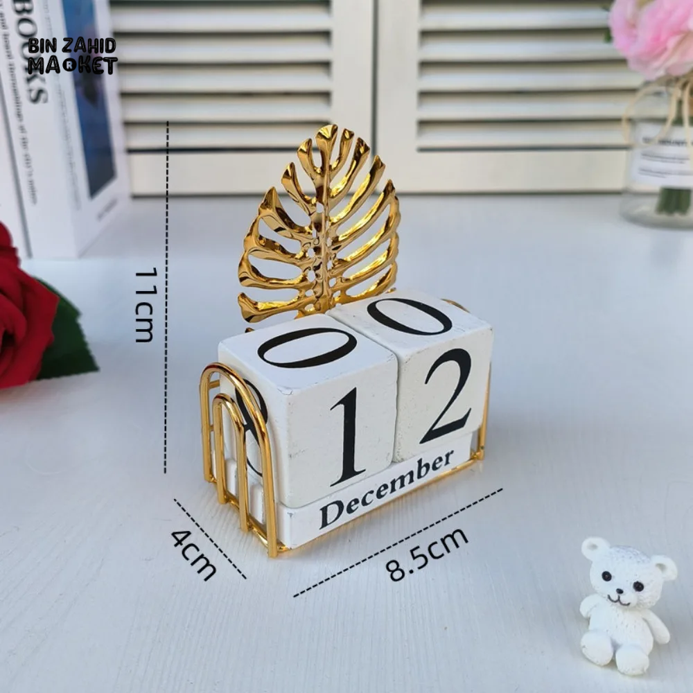 WOODEN BLOCK PERPETUAL DESK CALENDAR DAILY MONTH & DATE DISPLAY FARMHOUSE-STYLE DESKTOP ACCESSORY