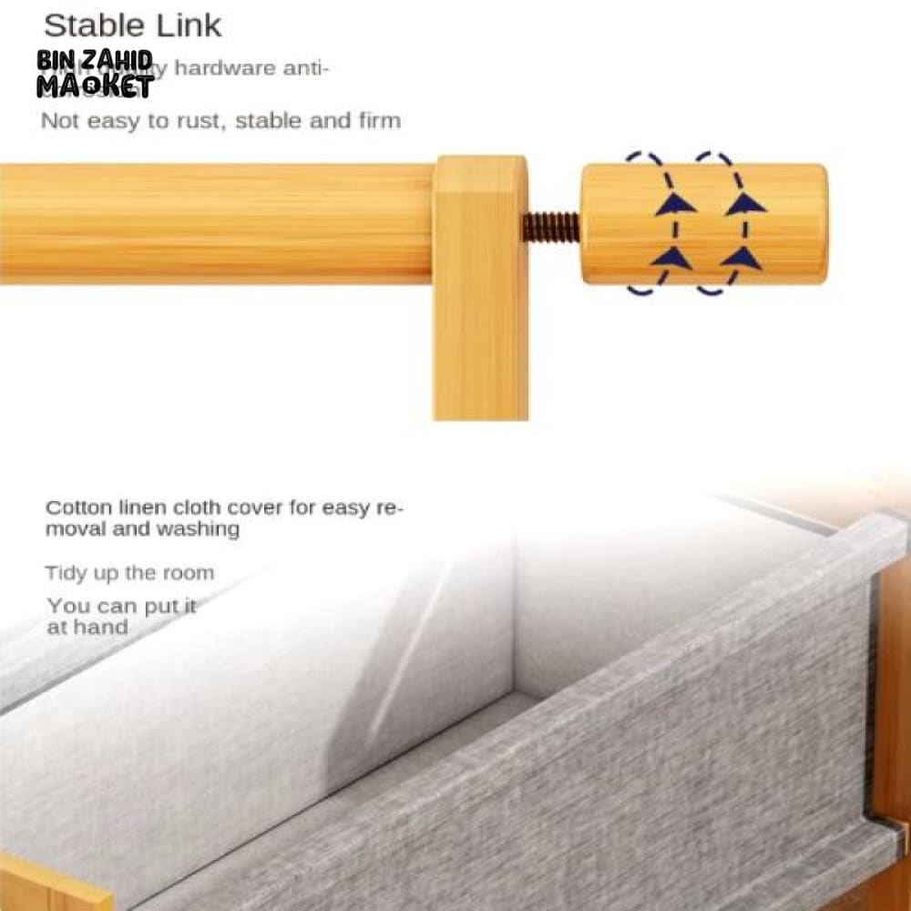 WOODEN COAT RACK WITH FABRIC BASKET & 360° WHEELS
