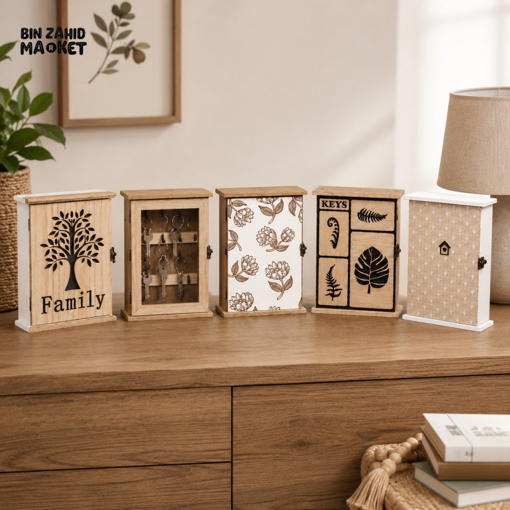 WOODEN DECORATIVE KEY BOX | WALL MOUNTED KEY STORAGE CABINET
