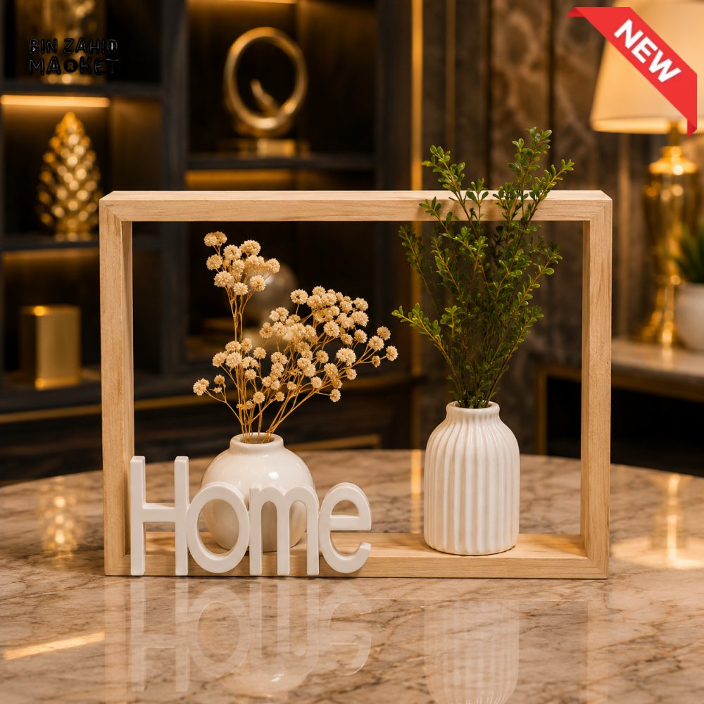 WOODEN HOME DECOR FRAME WITH MINI VASES