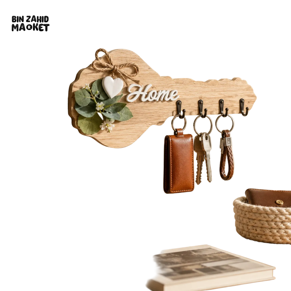 WOODEN KEY HOLDER WALL HOOK RACK
