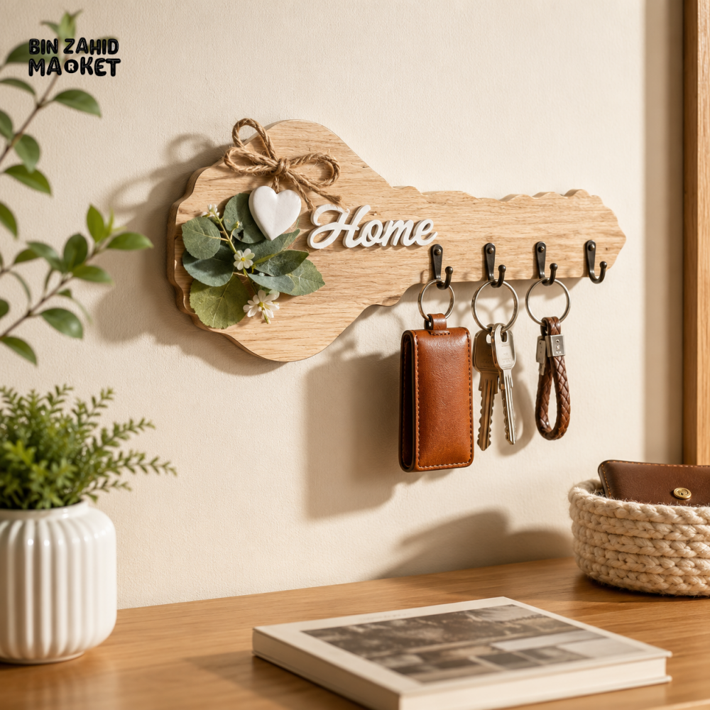 WOODEN KEY HOLDER WALL HOOK RACK