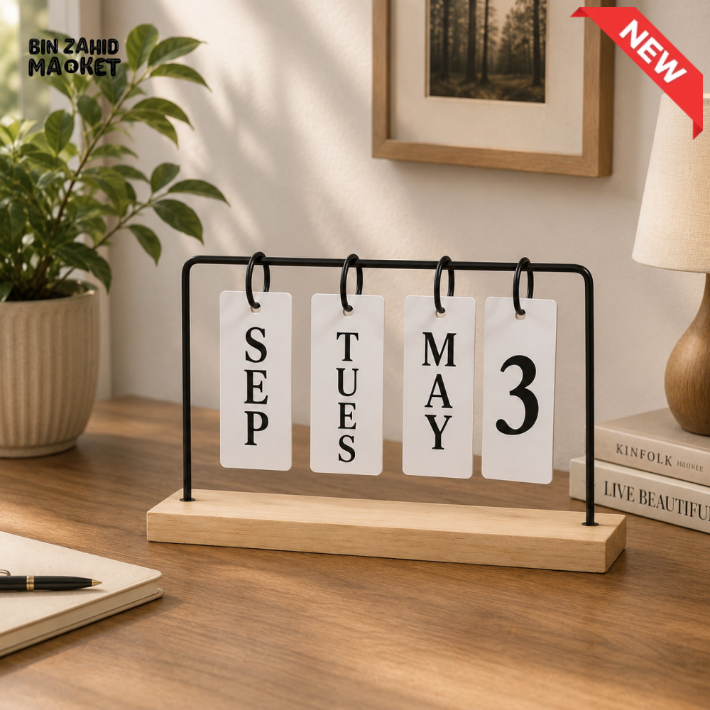 WOODEN PERPETUAL DESKTOP CALENDAR STAND