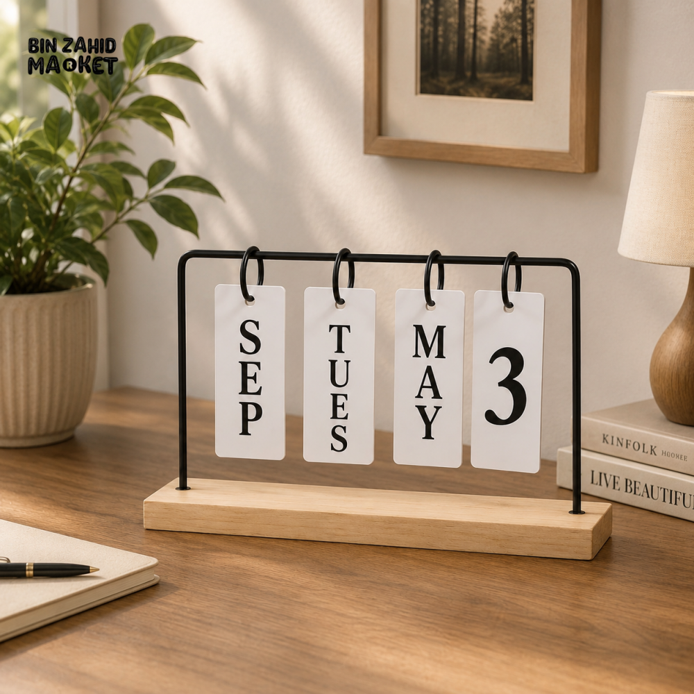 WOODEN PERPETUAL DESKTOP CALENDAR STAND