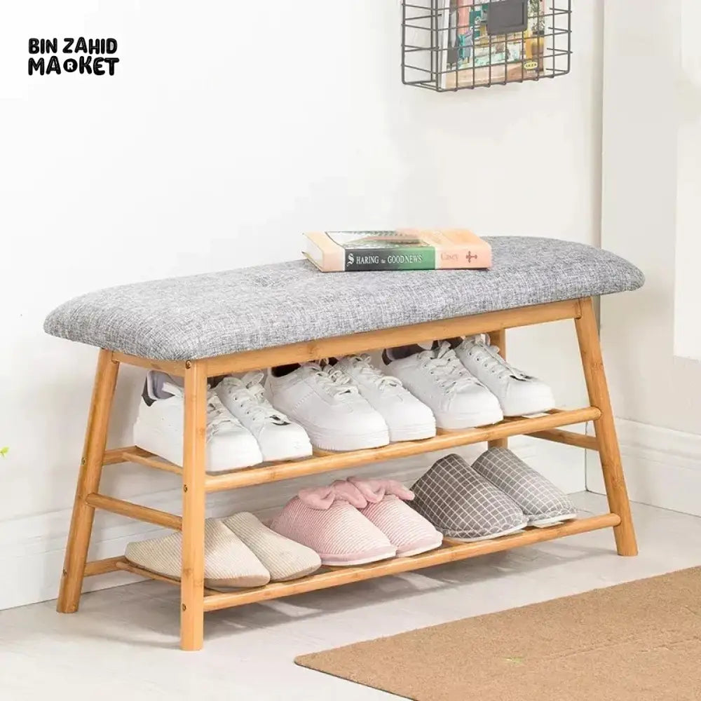 WOODEN SHOE RACK WITH IRONING STAND