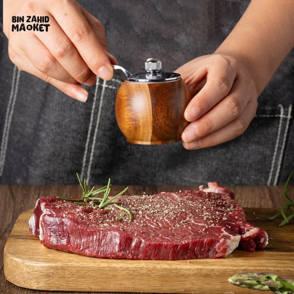 WOODEN SPHERICAL PEPPER MILL – CERAMIC GRINDING CORE LARGE CAPACITY MANUAL PEPPER GRINDER AND-CRANKED SALT & PEPPER BOTTLE