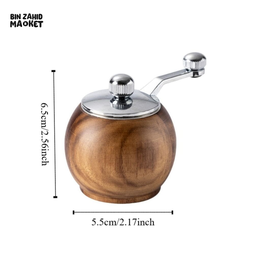 WOODEN SPHERICAL PEPPER MILL – CERAMIC GRINDING CORE LARGE CAPACITY MANUAL PEPPER GRINDER AND-CRANKED SALT & PEPPER BOTTLE