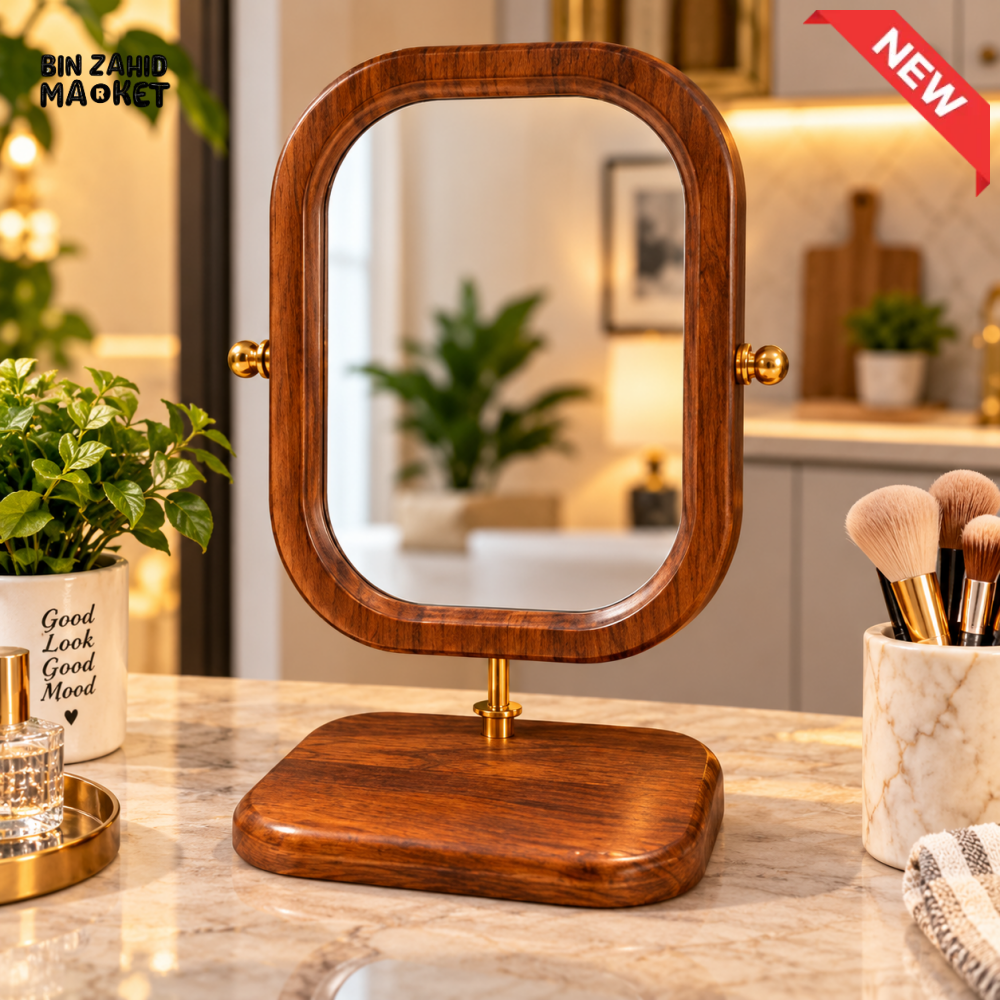 WOODEN TABLETOP VANITY MIRROR WITH STAND