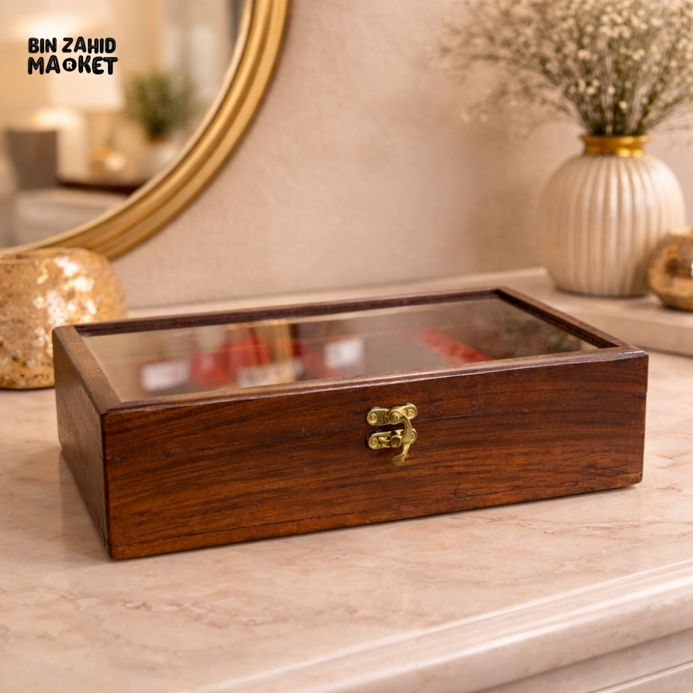 WOODLY SHESHAM GLASS TOP BANGLE STORAGE BOX - SMALL