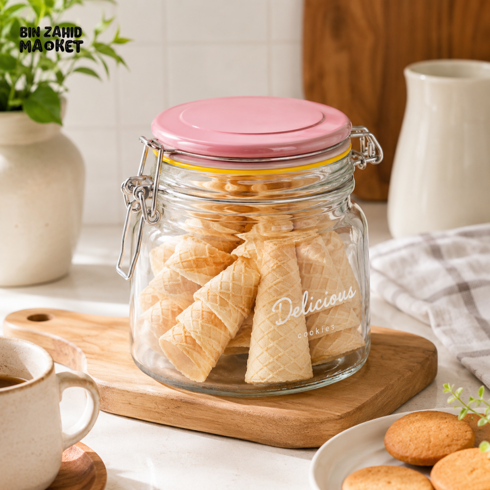 OZIBA AIRTIGHT GLASS BISCUIT STORAGE JAR WITH CLAMP LID
