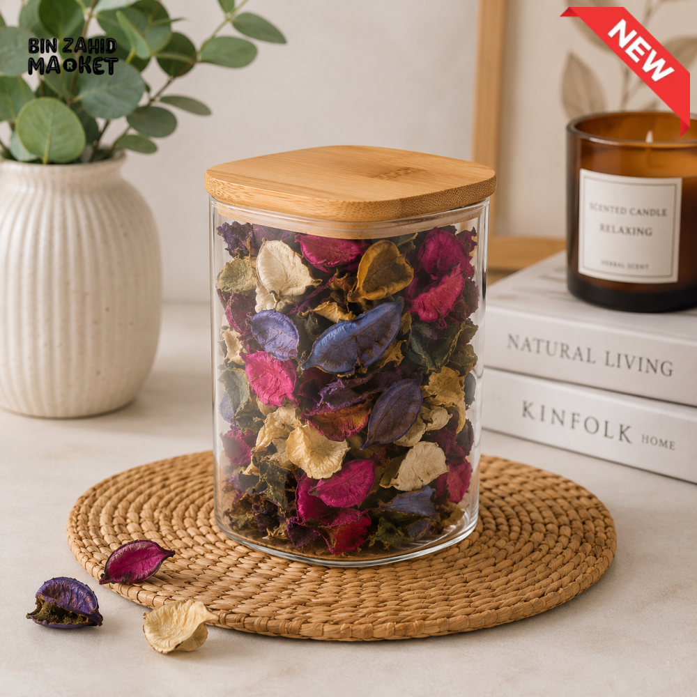 ZIBA AIRTIGHT GLASS STORAGE JAR WITH BAMBOO LID | MULTIPURPOSE ORGANIZER