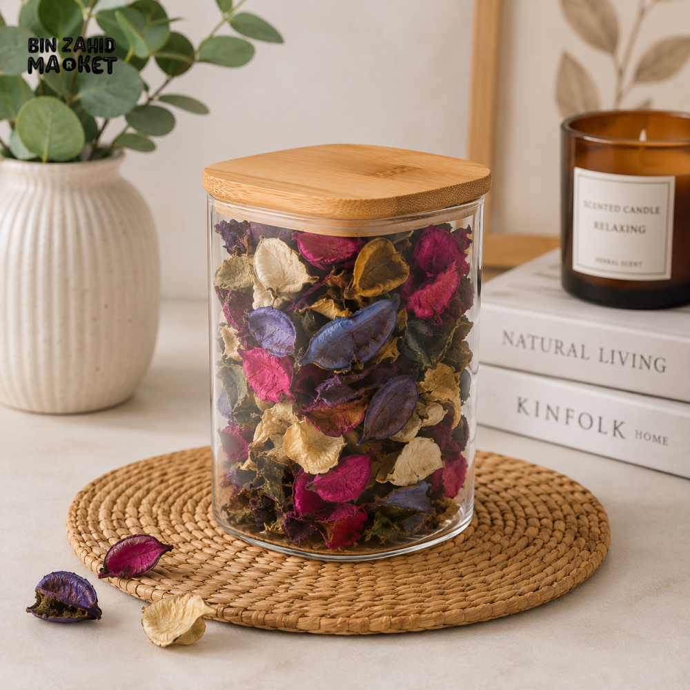 ZIBA AIRTIGHT GLASS STORAGE JAR WITH BAMBOO LID | MULTIPURPOSE ORGANIZER