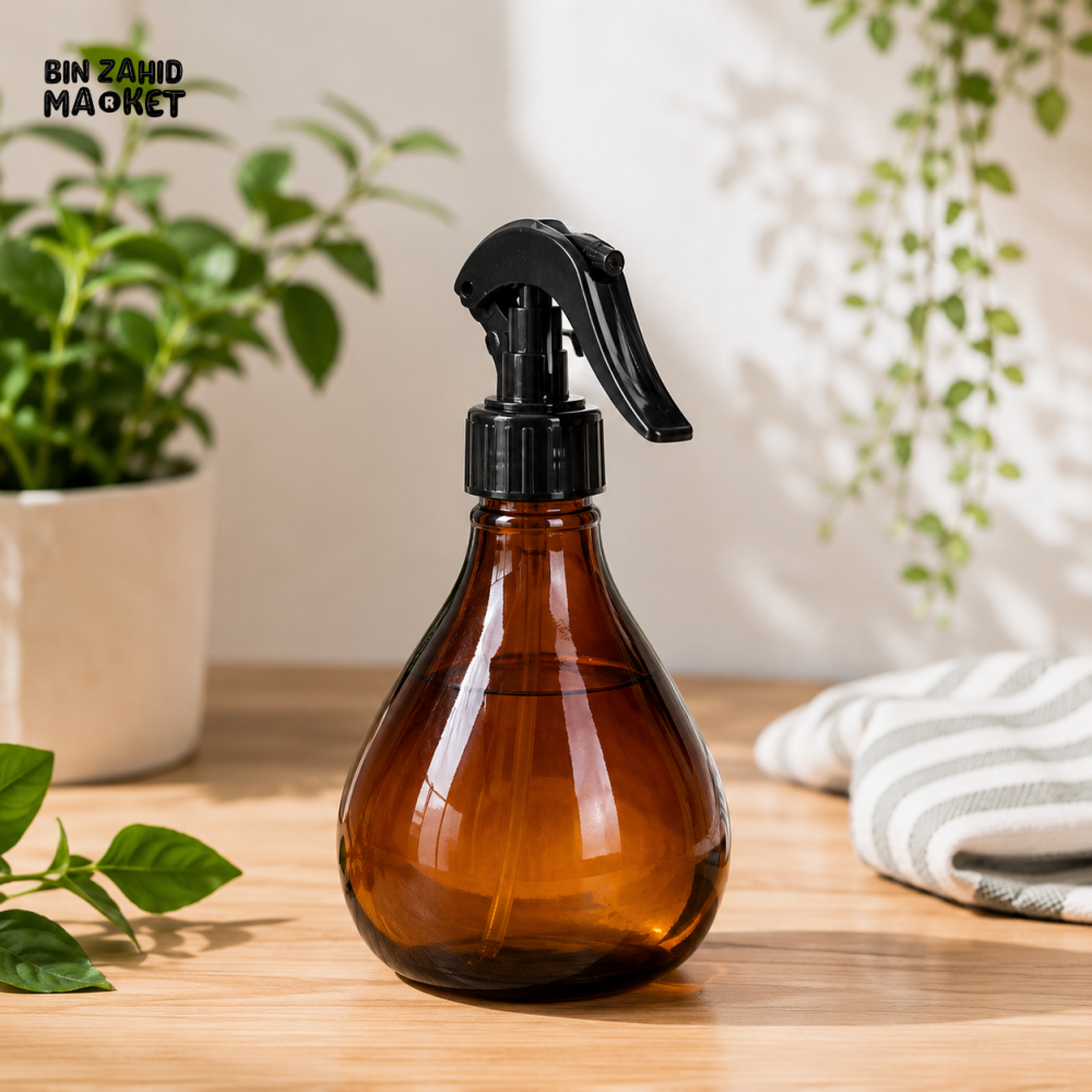 ZIBA AMBER GLASS SPRAY BOTTLE WITH TRIGGER SPRAYER - 300 ML