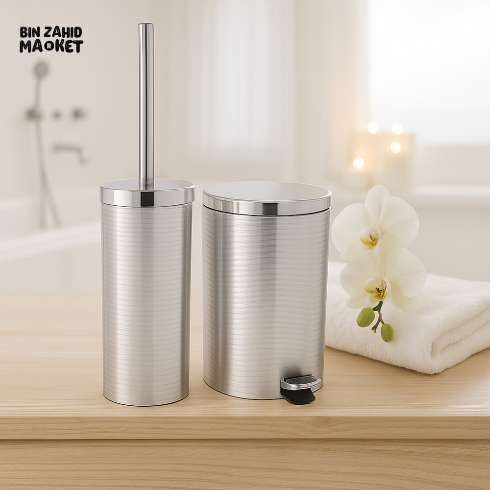 ZIBA BIN & BRUSH SET – LUXURY BATHROOM TRASH CAN WITH MATCHING TOILET BRUSH HOLDER