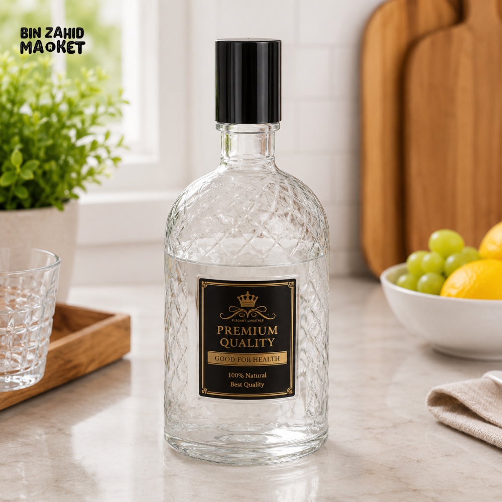 ZIBA EMBOSSED GLASS WATER BOTTLE WITH BLACK CAP