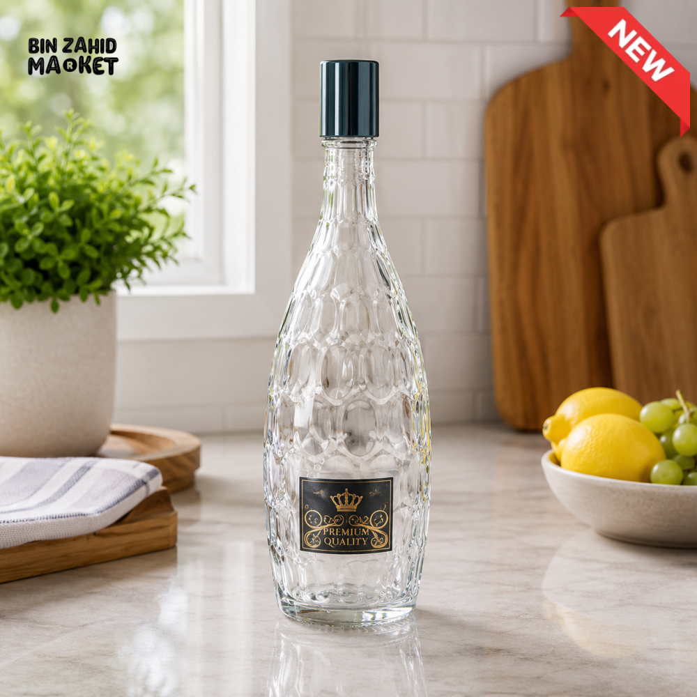 ZIBA EMBOSSED GLASS WATER BOTTLE WITH BLACK CAP