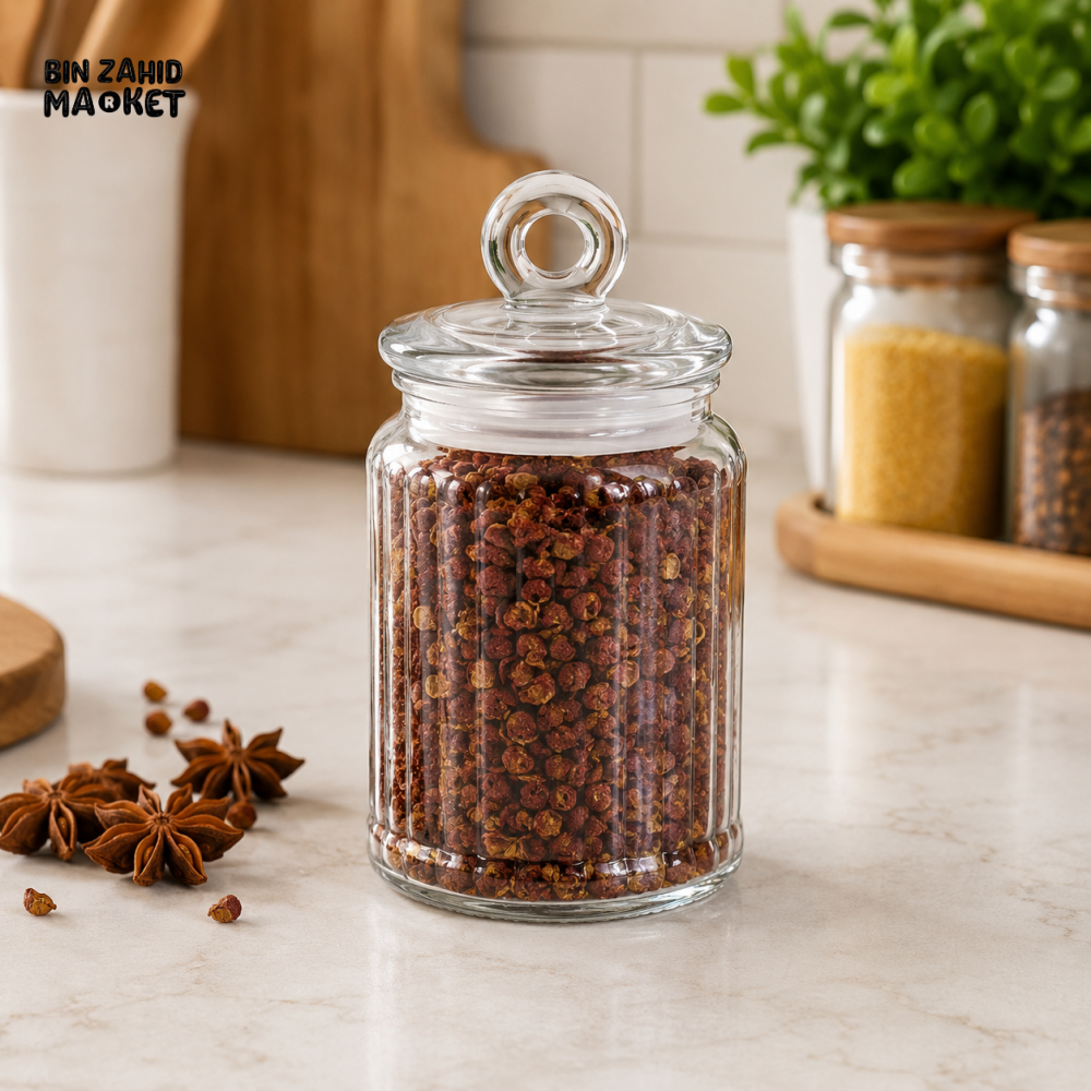 ZIBA GLASS AIRTIGHT STORAGE JAR WITH GLASS LID