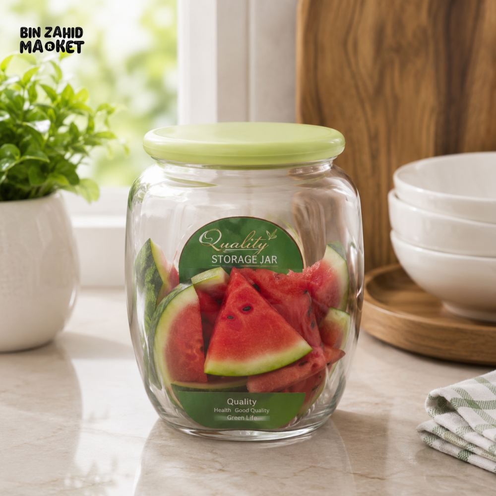 ZIBA GLASS AIRTIGHT STORAGE JAR WITH PLASTIC LID