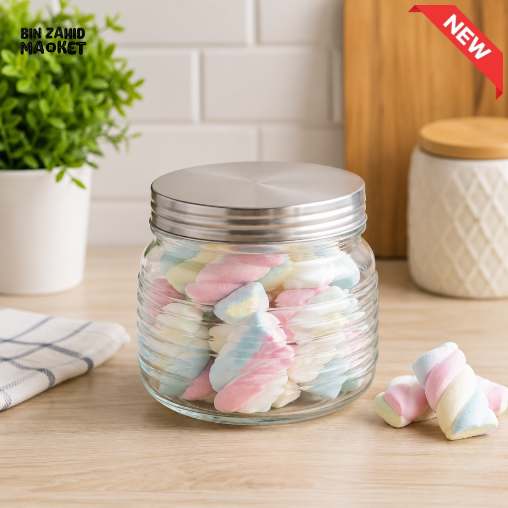 OZIBA GLASS AIRTIGHT STORAGE JAR WITH SILVER LID | KITCHEN FOOD STORAGE CONTAINER