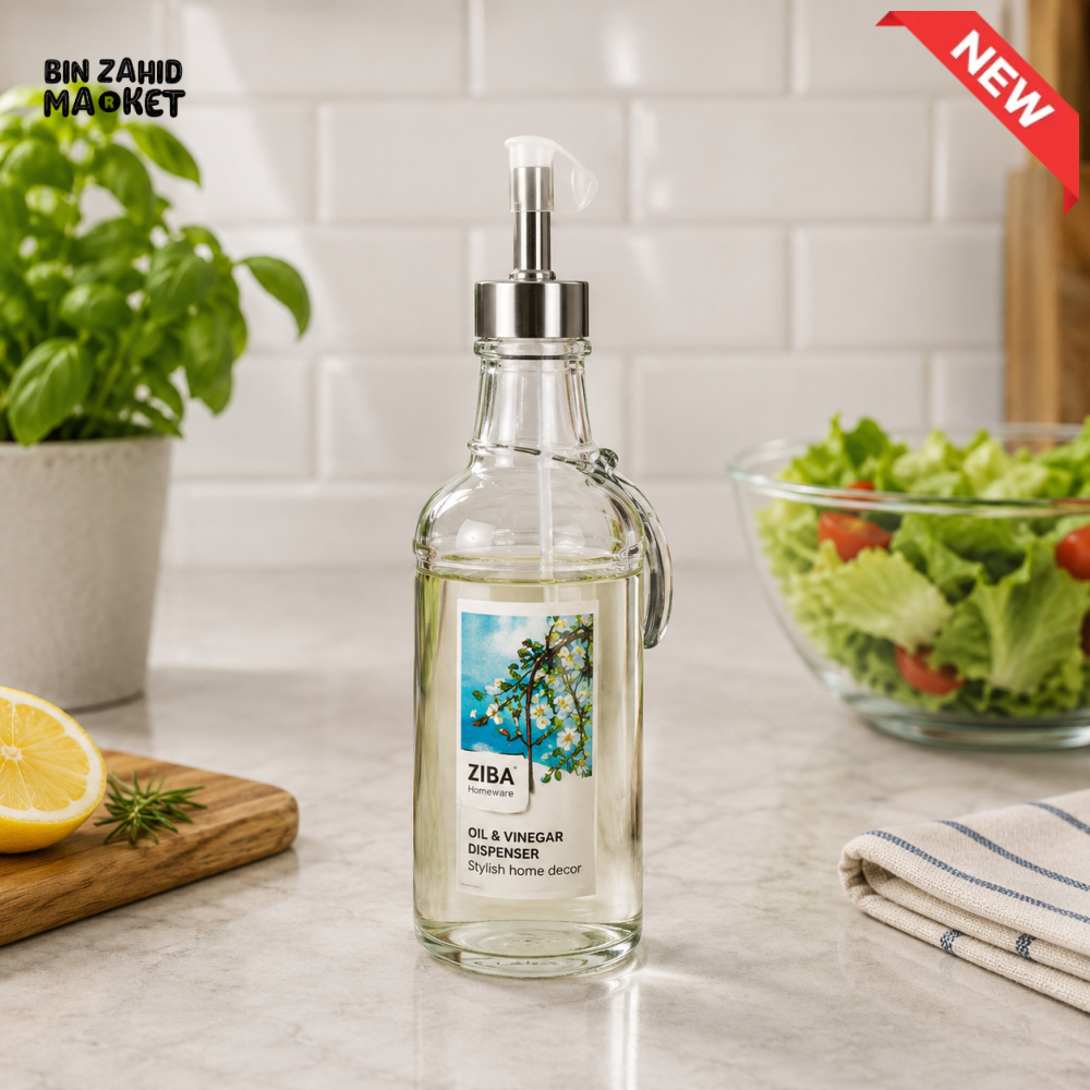 ZIBA Glass Oil & Vinegar Dispenser Bottle with Handle