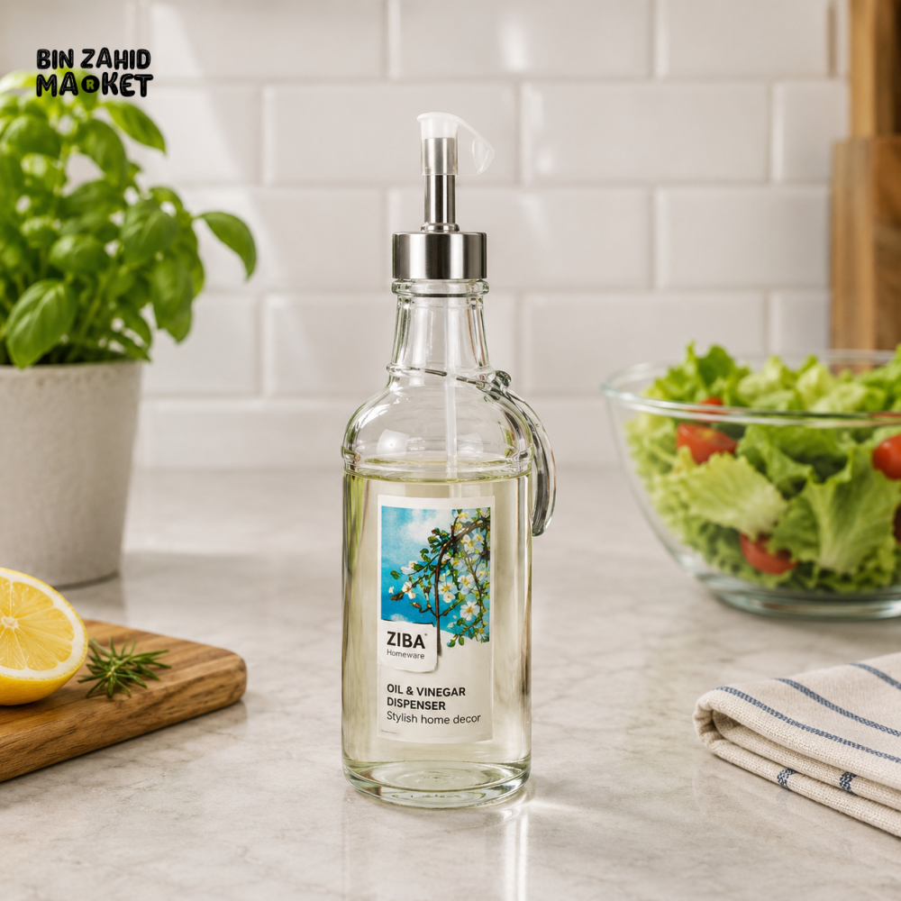 ZIBA Glass Oil & Vinegar Dispenser Bottle with Handle