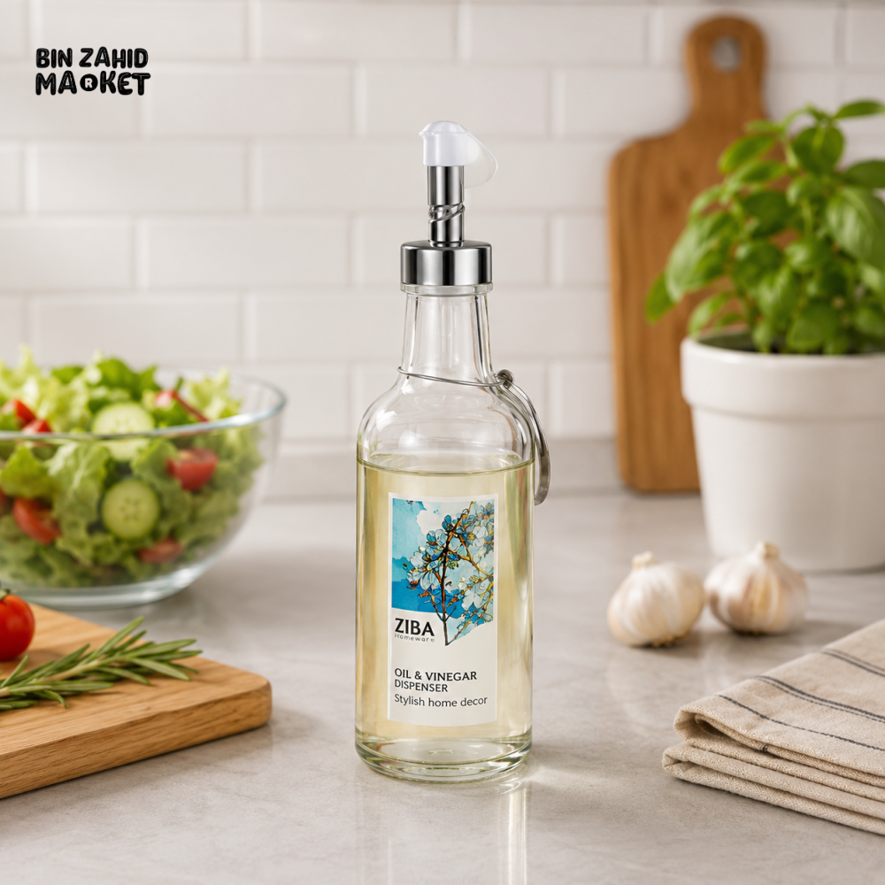 ZIBA Glass Oil & Vinegar Dispenser Bottle with Pump Pourer