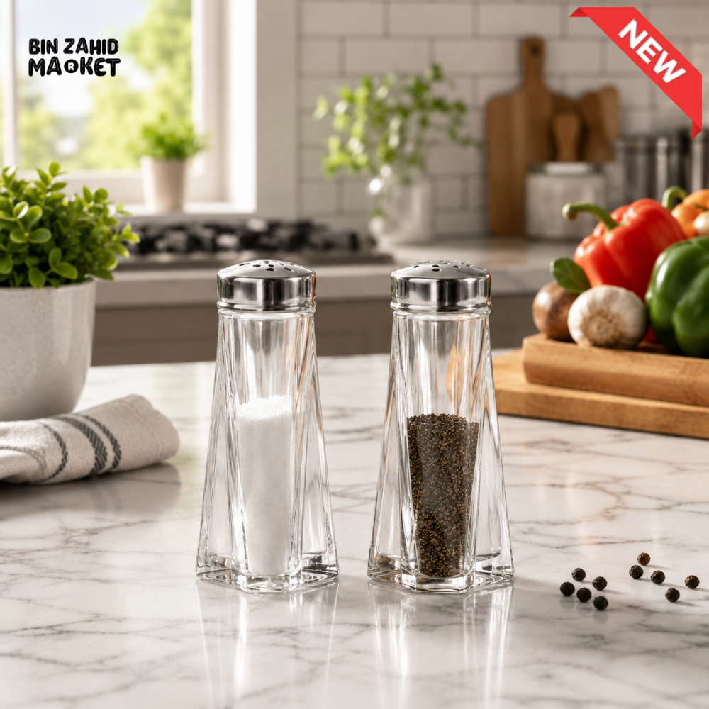 ZIBA GLASS SALT & PEPPER SHAKER SET | STAINLESS STEEL LID SEASONING BOTTLES