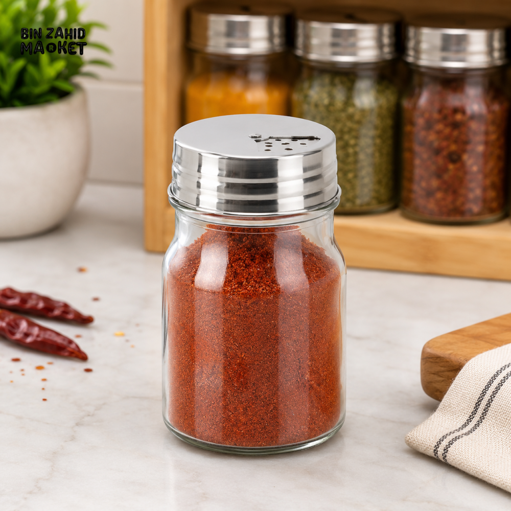 ZIBA GLASS SPICE SHAKER JAR WITH STAINLESS STEEL LID