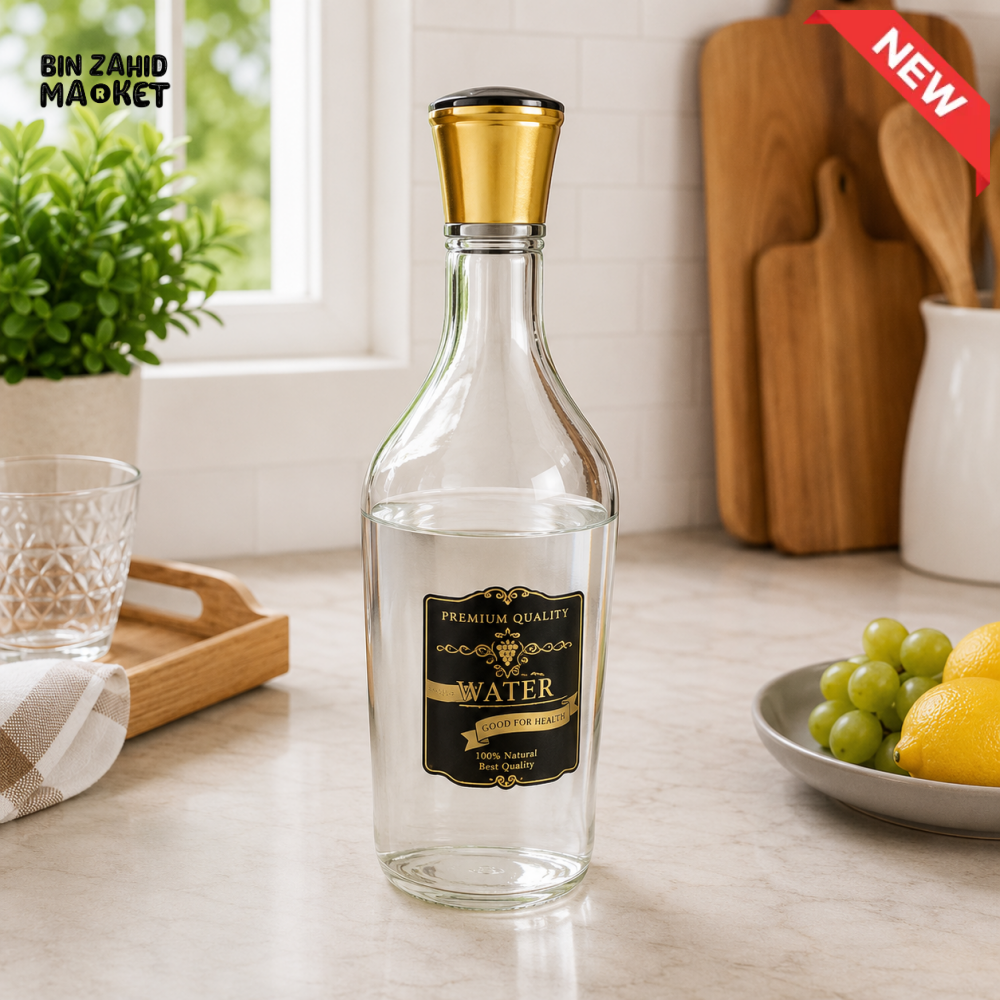 ZIBA GLASS WATER BOTTLE WITH GOLDEN CAP