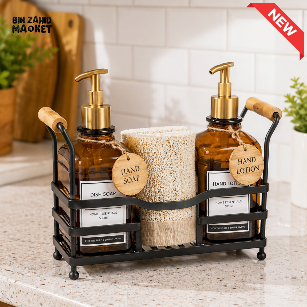 ZIBA KITCHEN SOAP DISPENSER SET WITH METAL CADDY