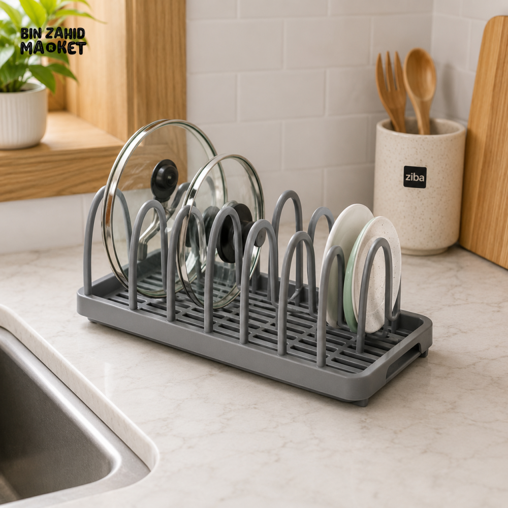 ZIBA PLATE & LID DRYING RACK | MULTIPURPOSE KITCHEN DISH ORGANIZER