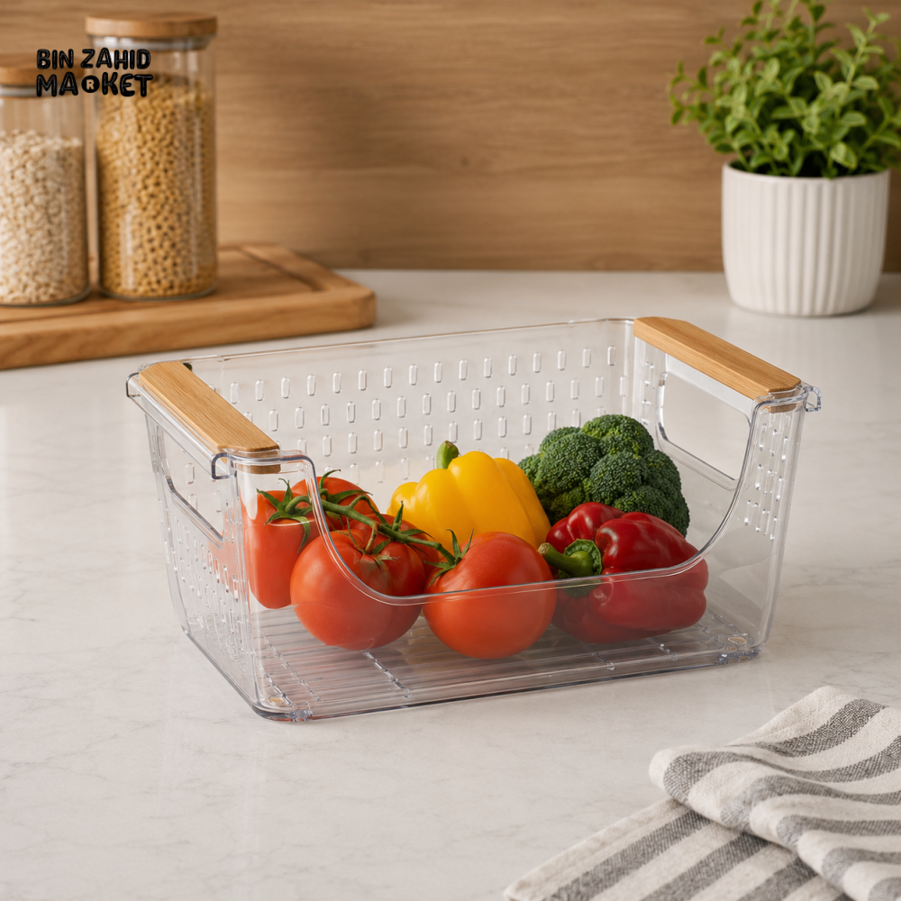 ZIBA REFRIGERATOR STORAGE BIN WITH BAMBOO HANDLES