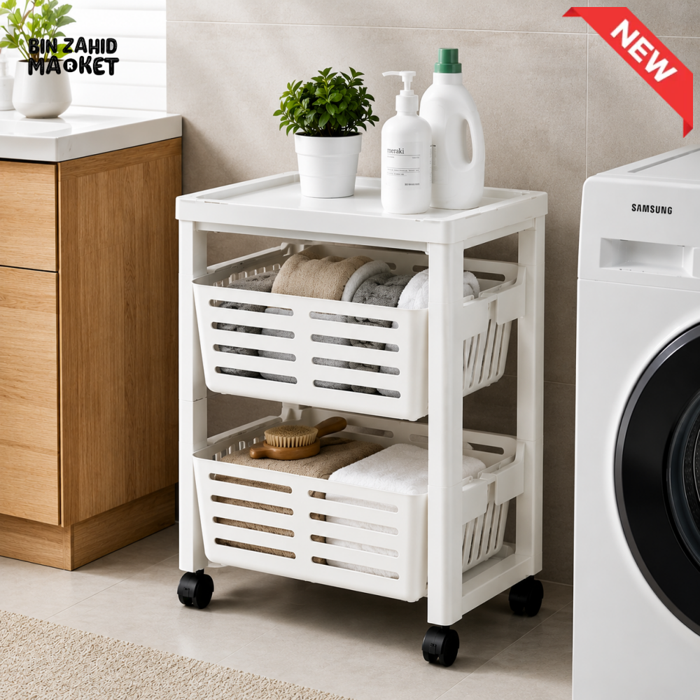 ZIBA ROLLING STORAGE CART WHITE - 2 LAYER