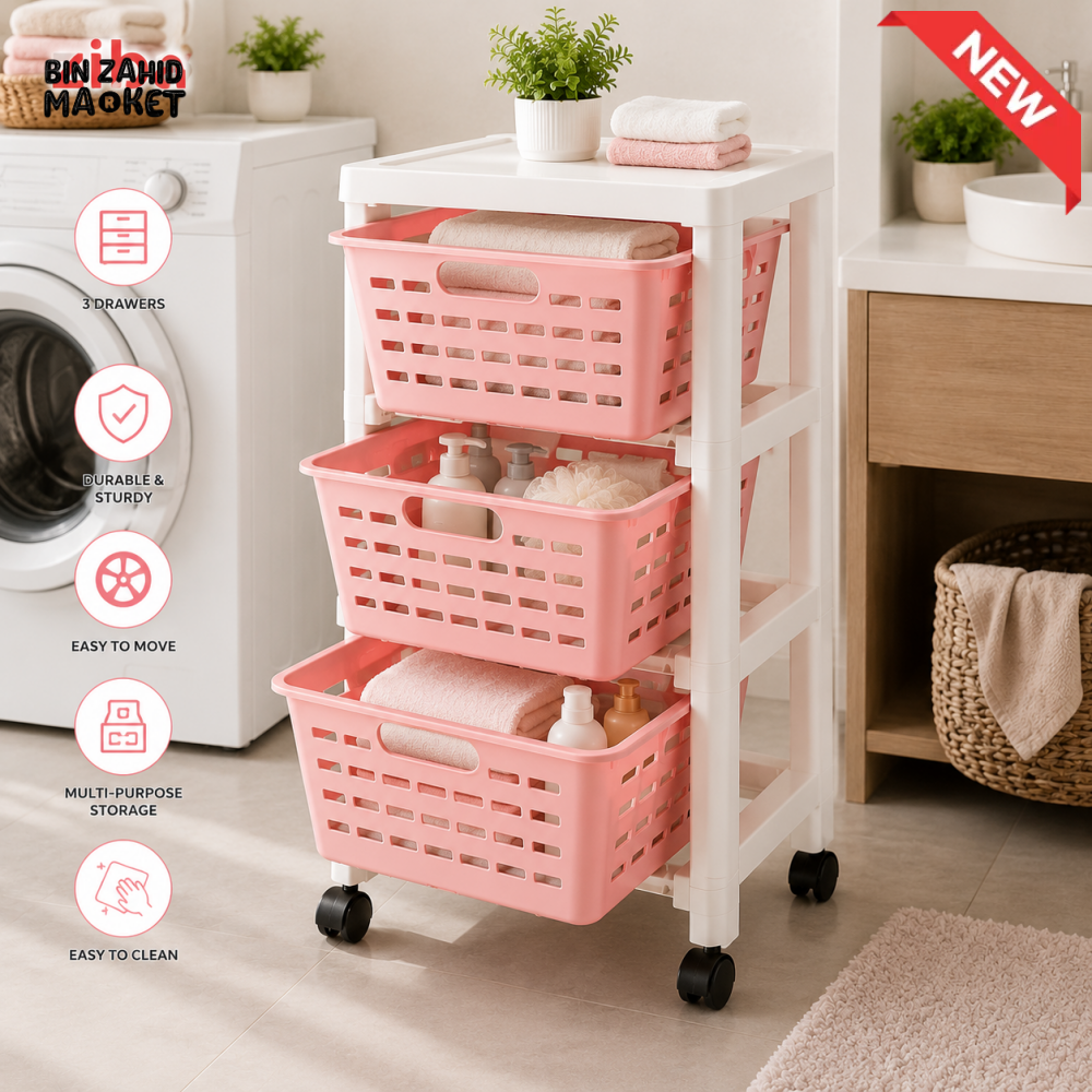 ZIBA ROLLING STORAGE CART WITH BASKETS - 3 RACK