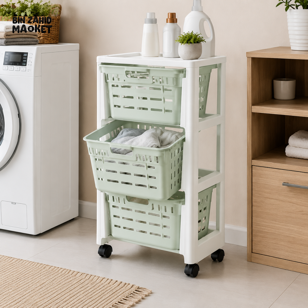 ZIBA ROLLING STORAGE TROLLEY GRAY- 3 LAYER