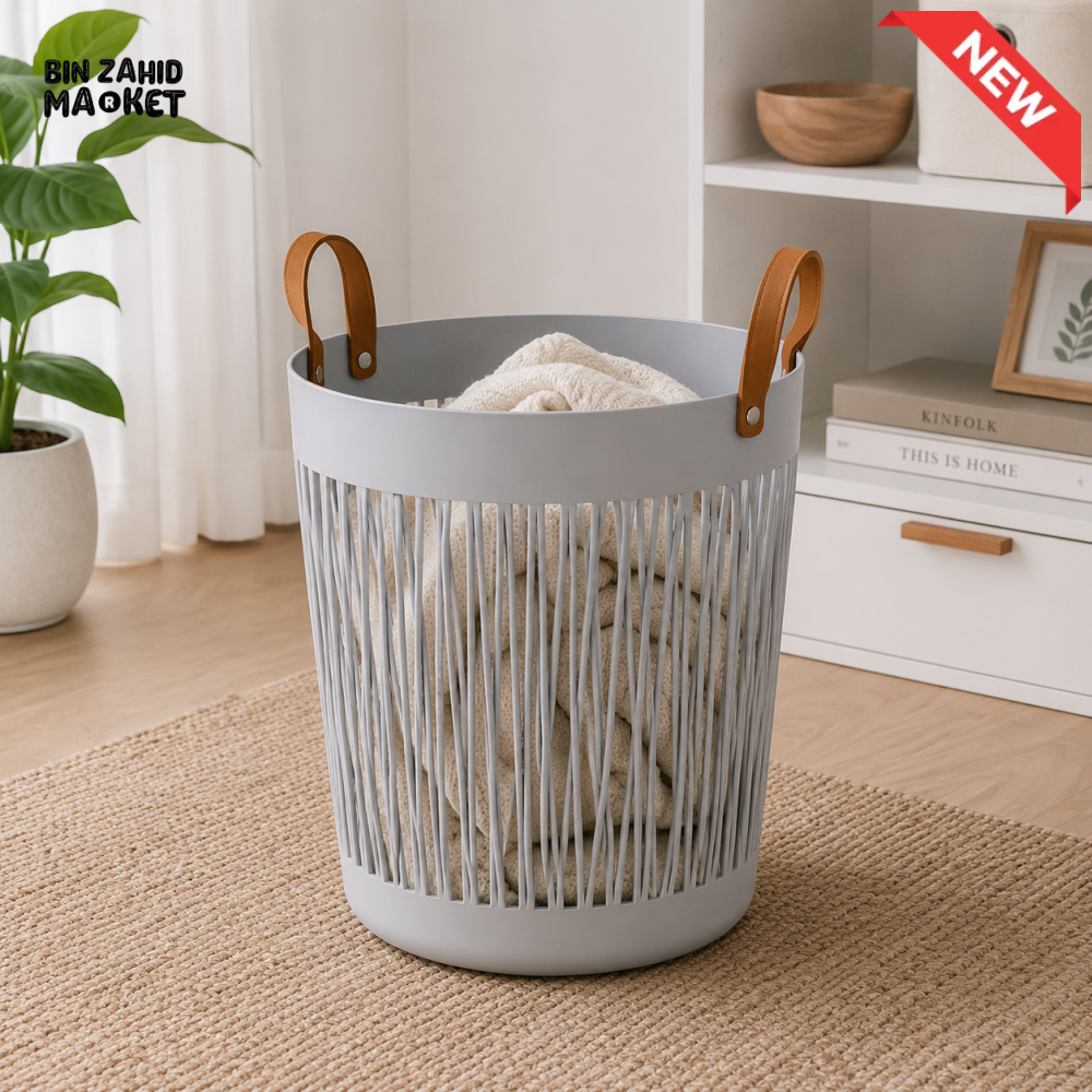 ZIBA ROUND LAUNDRY STORAGE BASKET WITH HANDLES - CIRCLE SHAPE