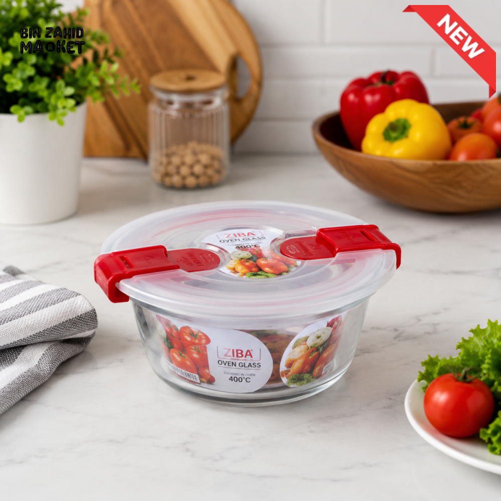 ZIBA ROUND OVEN GLASS FOOD STORAGE CONTAINER WITH AIRTIGHT LOCKING LID