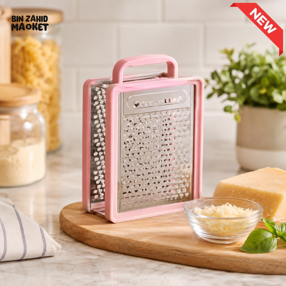 ZIBA STAINLESS STEEL BOX GRATER WITH HANDLE | 4-SIDED MULTIPURPOSE KITCHEN GRATER
