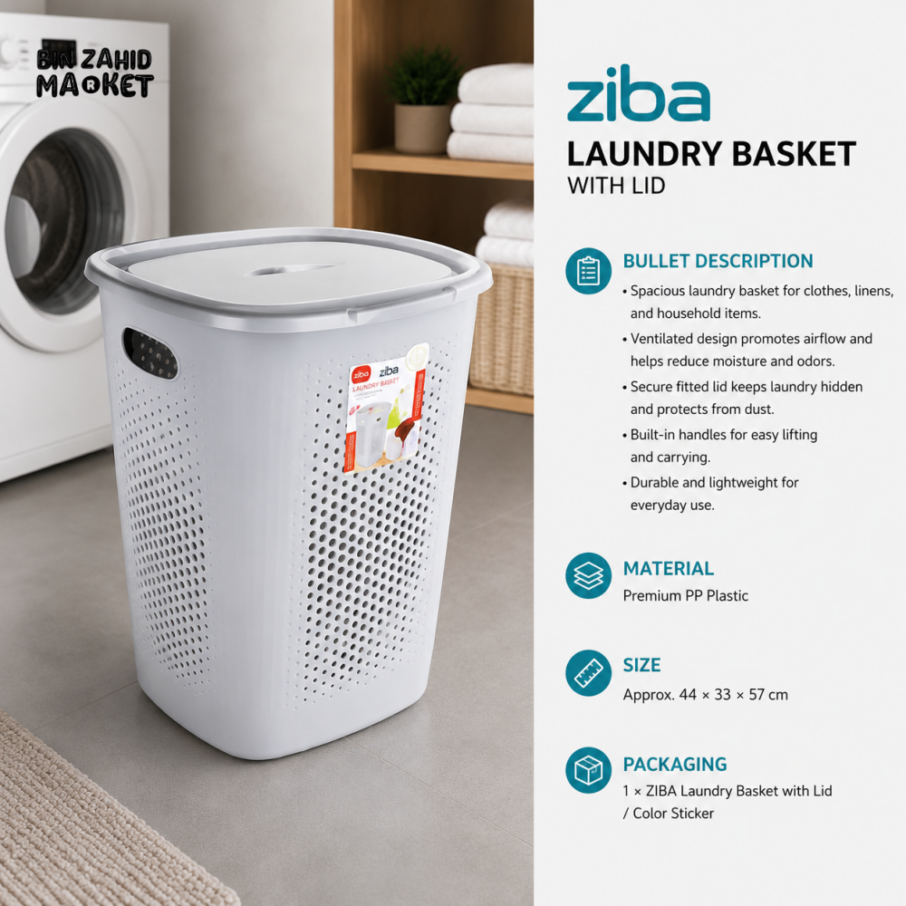 ZIBA VENTILATED LAUNDRY BASKET WITH LID