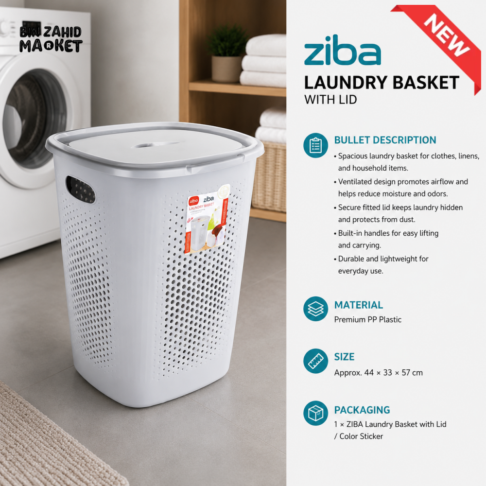 ZIBA VENTILATED LAUNDRY BASKET WITH LID