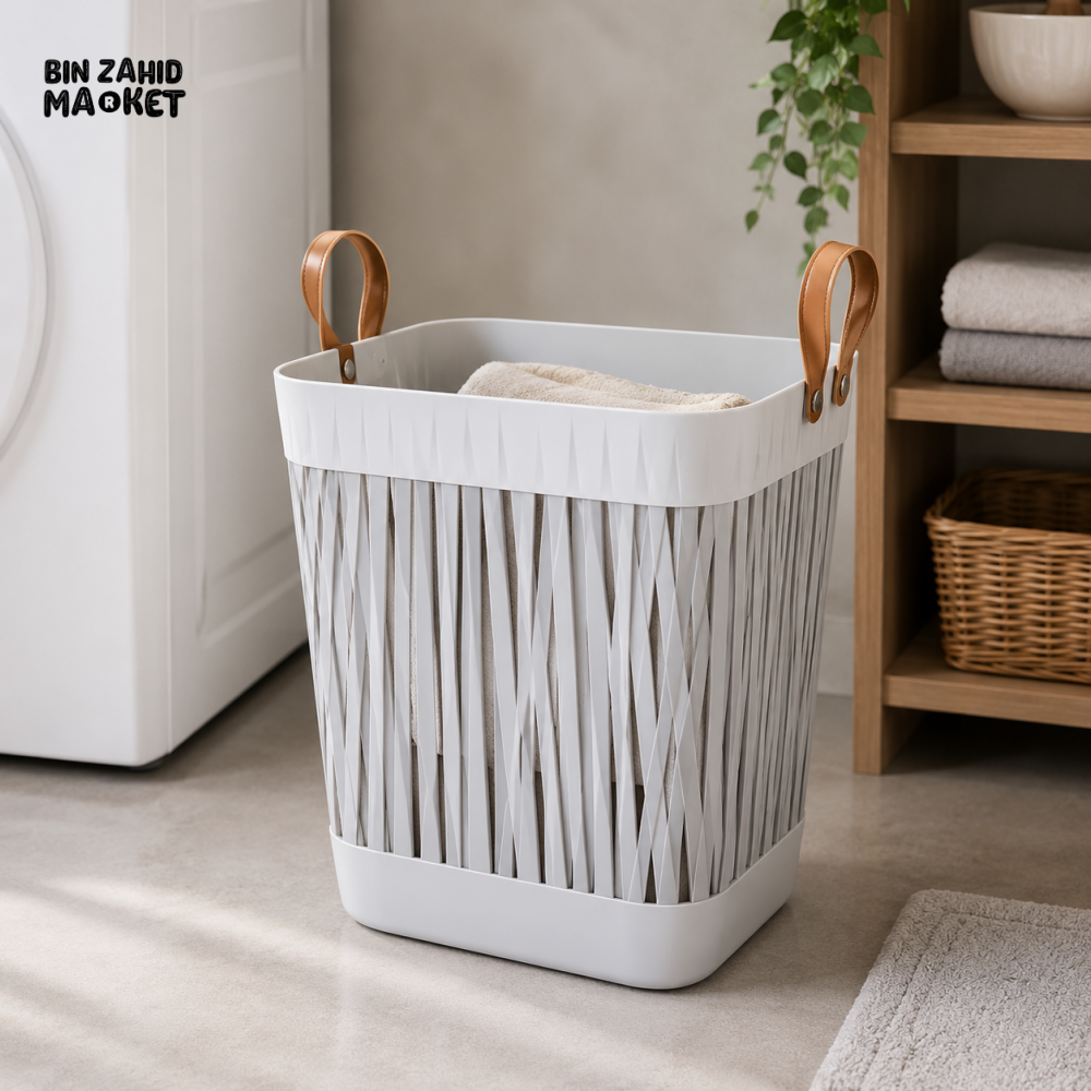 ZIBA WOVEN STYLE LAUNDRY BASKET WITH HANDLES - RECTANGLE SHAPE